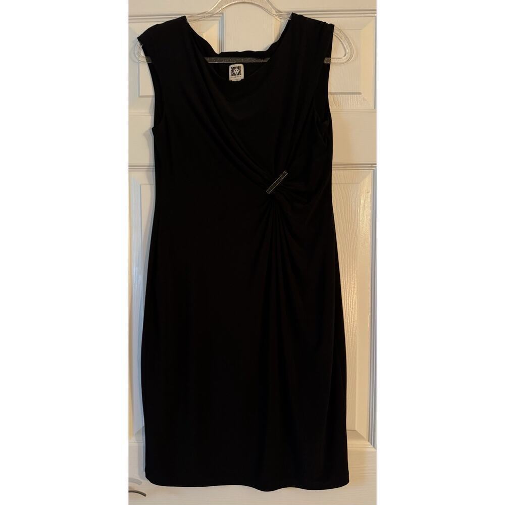 Anne Klein Womens Black Sleeveless Ruched Shift Dress Size 10
